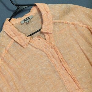 Flax Top Women's S Peach Linen Slub Short Sleeve Popover